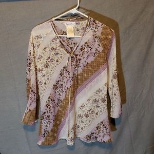 Floral Sheer 3/4 Length Sleeve Blouse